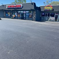 Commercial parking lot after fresh blacktop